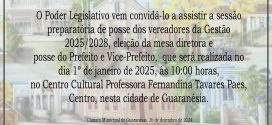 Convite para a o evento de posse dos vereadores, prefeito e vice prefeito